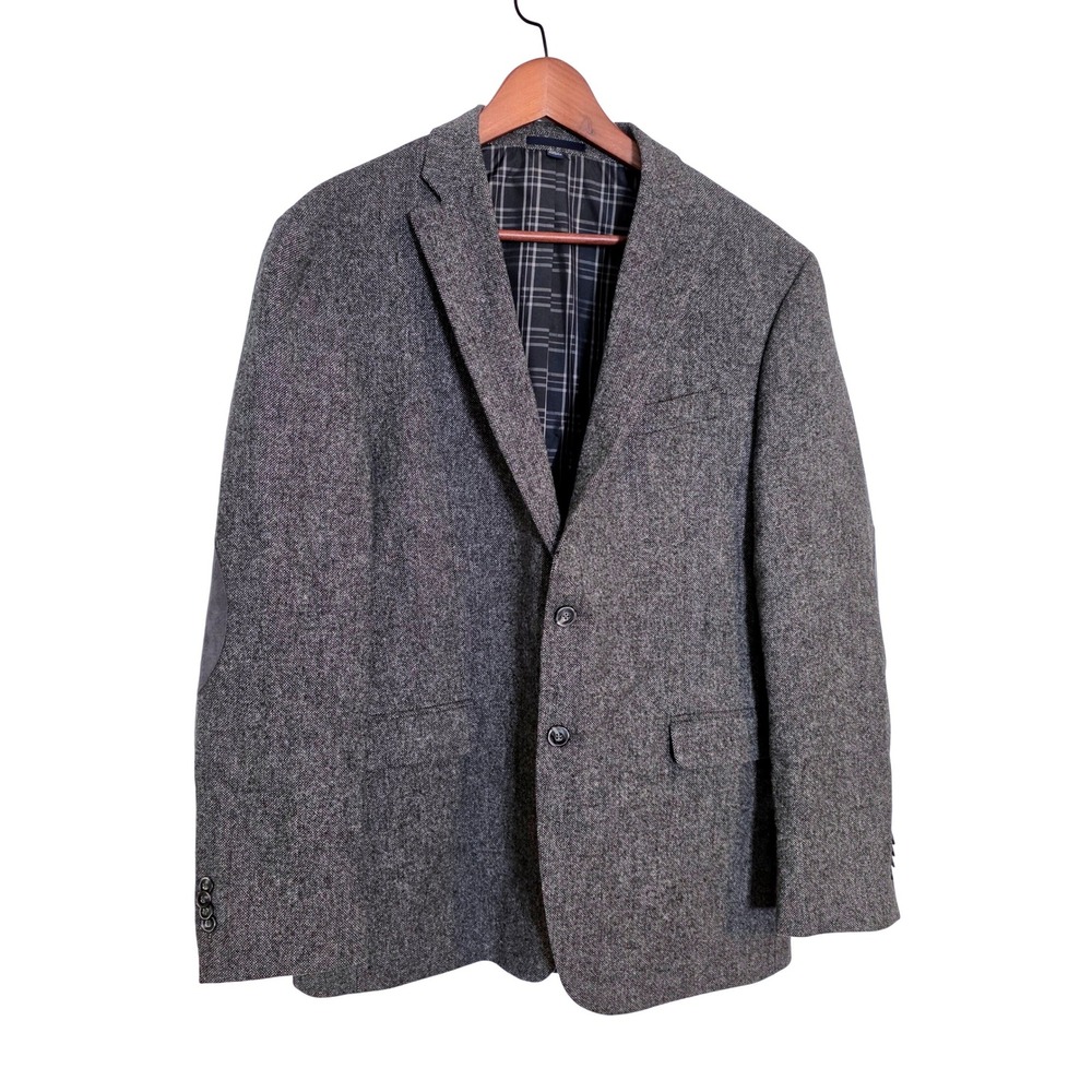 JosABank 1905 Tailord Fit Blck Wht Wool Tweed Blazer Sport Coat Elbow Patch 40R